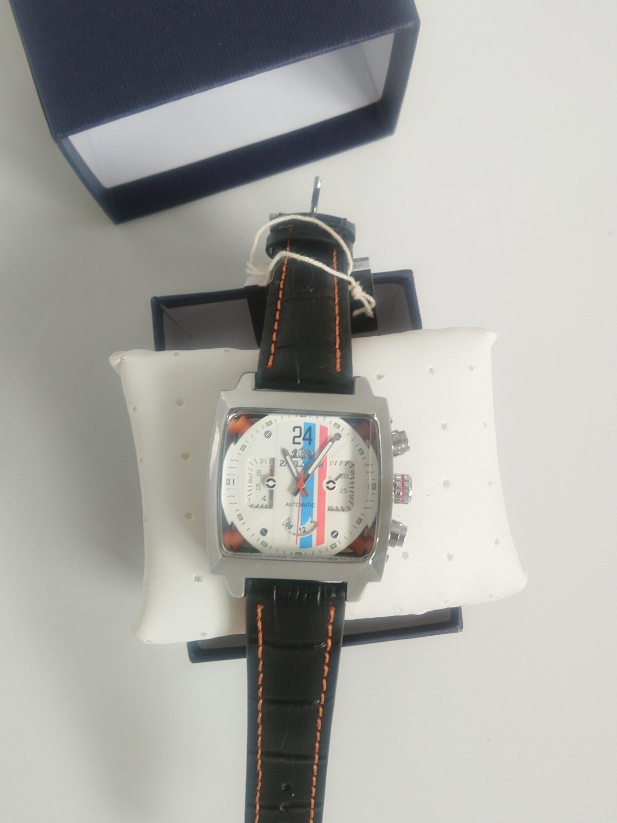 Watch Le Mans Style Steve McQueen Movie Fan New + Boxed Chrome +Leather Strap