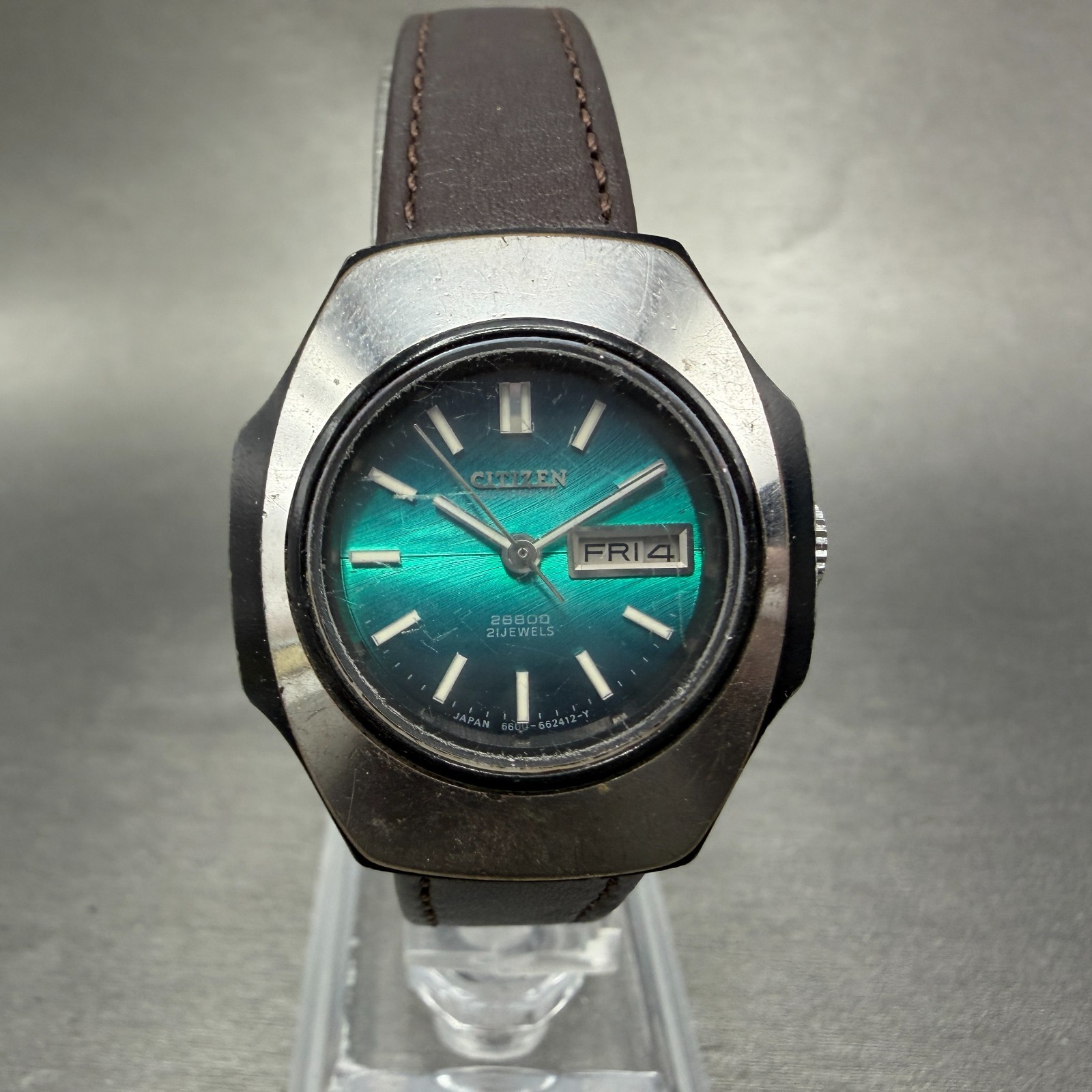 Citizen Automatic Watch Women 29mm Blue Green Dial Silver Daydate 4-661052 Runs