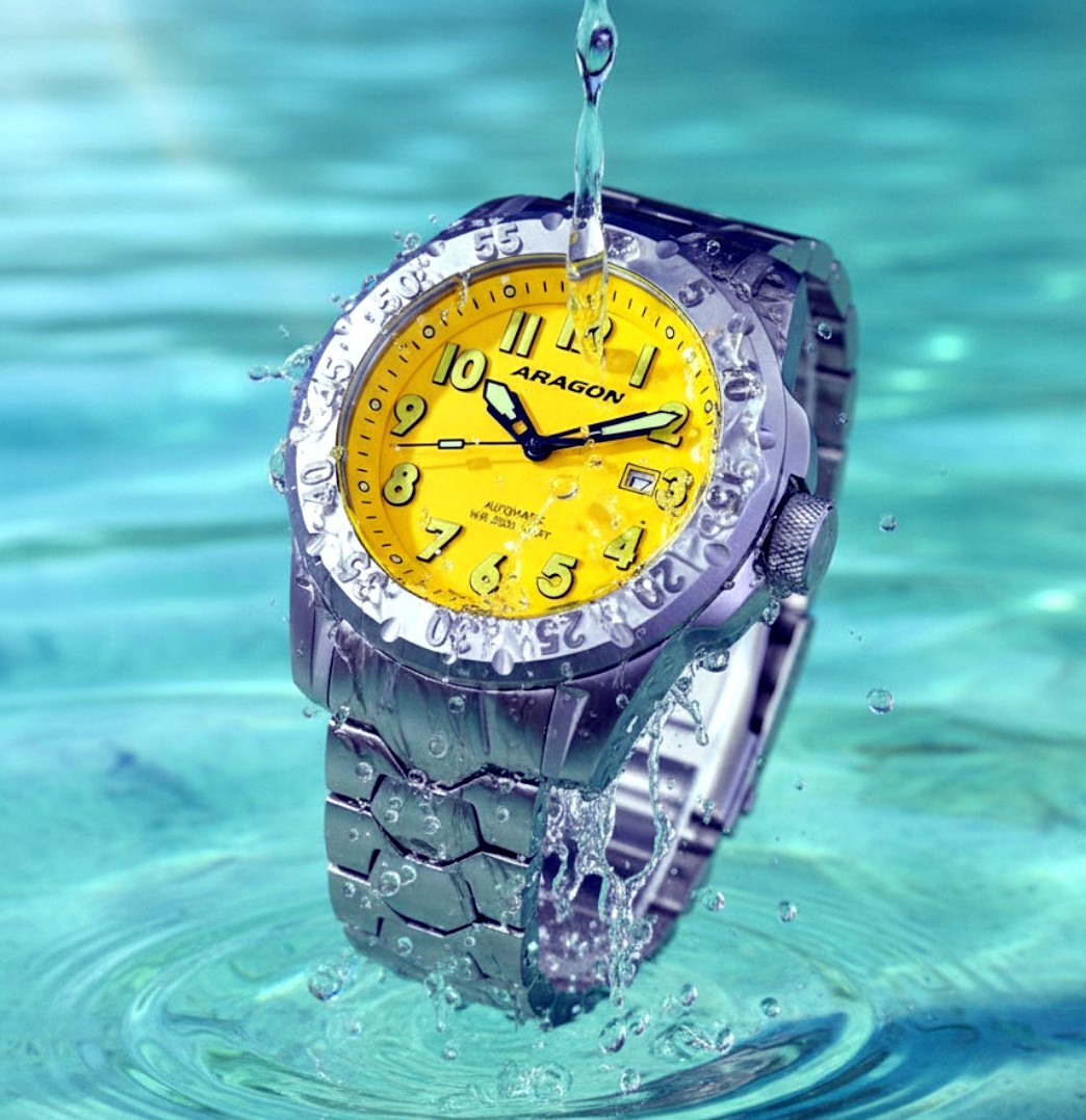 Aragon A534 Yellow Dial Armour Automatic 50mm Men’s Diver Watch Waterproof NEW