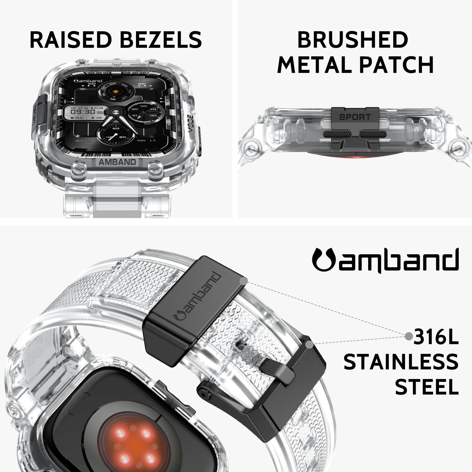 amBand Bands Case Compatible with Apple Watch Series 11/10 46mm for Men Women, M