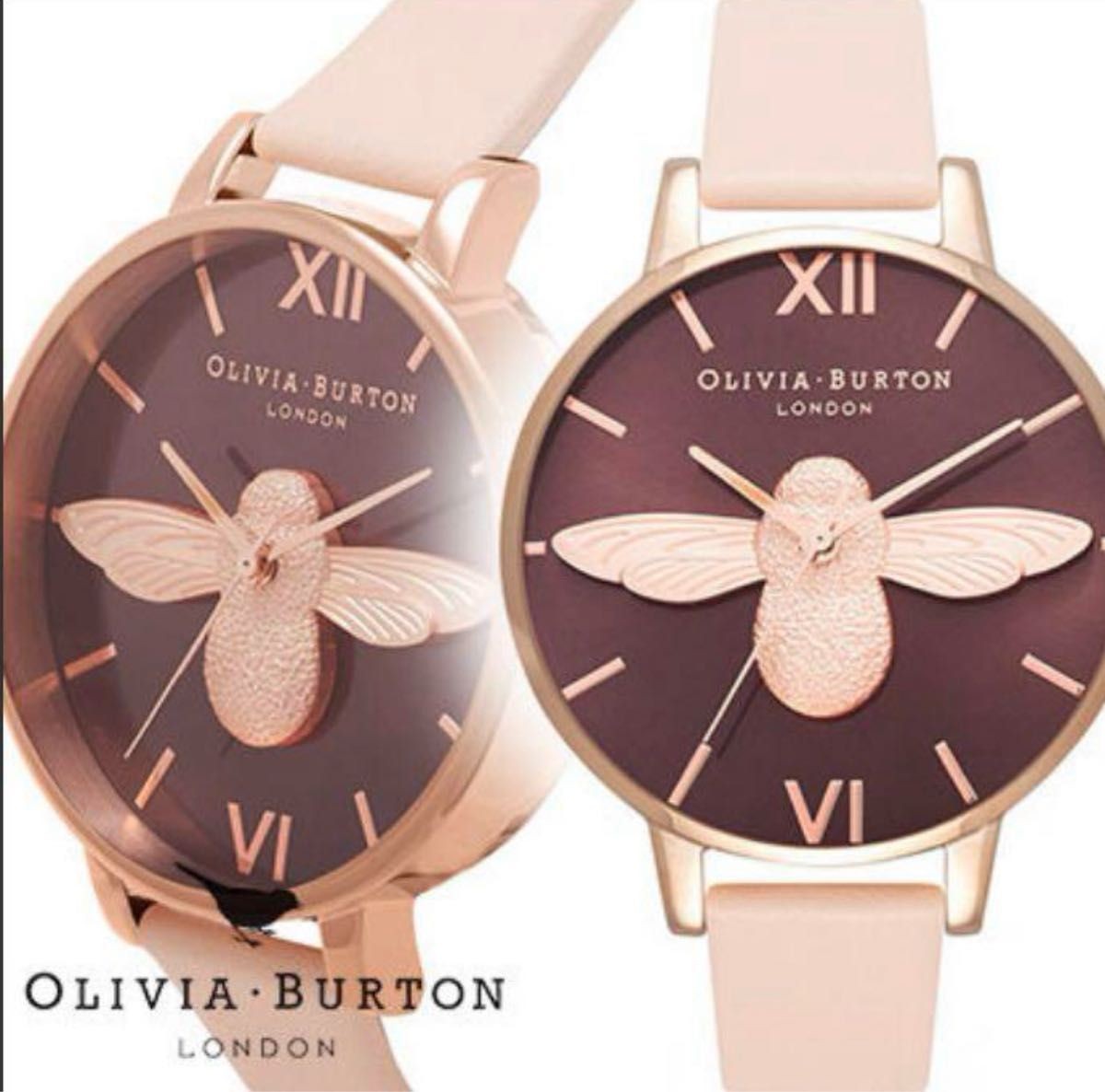 New Olivia Burton 3D BEE light brown x baby pink