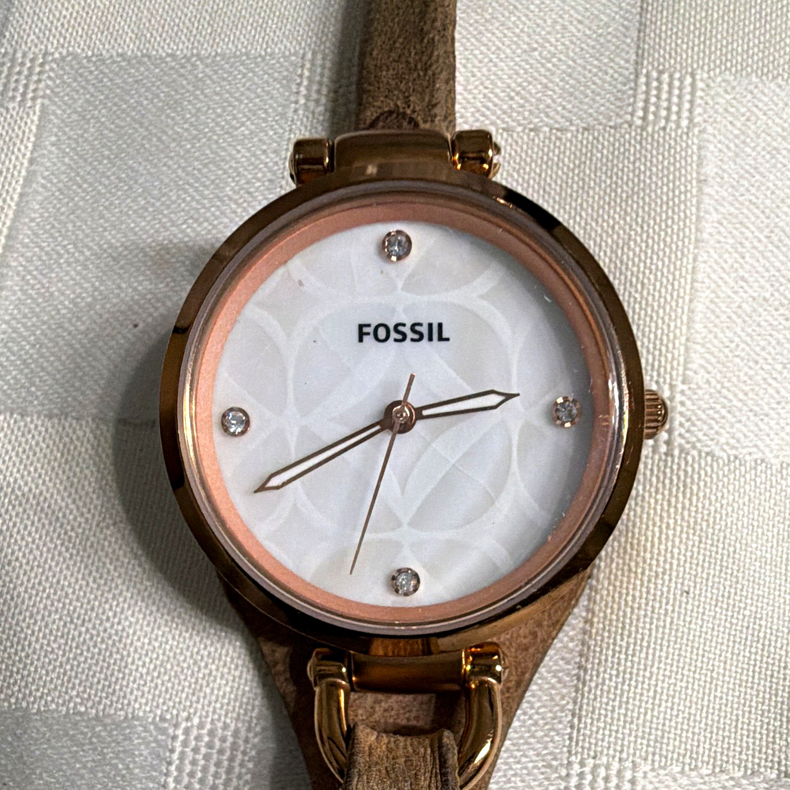 Fossil Women’s Quartz Analog Watch 32mm Gold Steel MOP Dial Brown Leather 5ATM