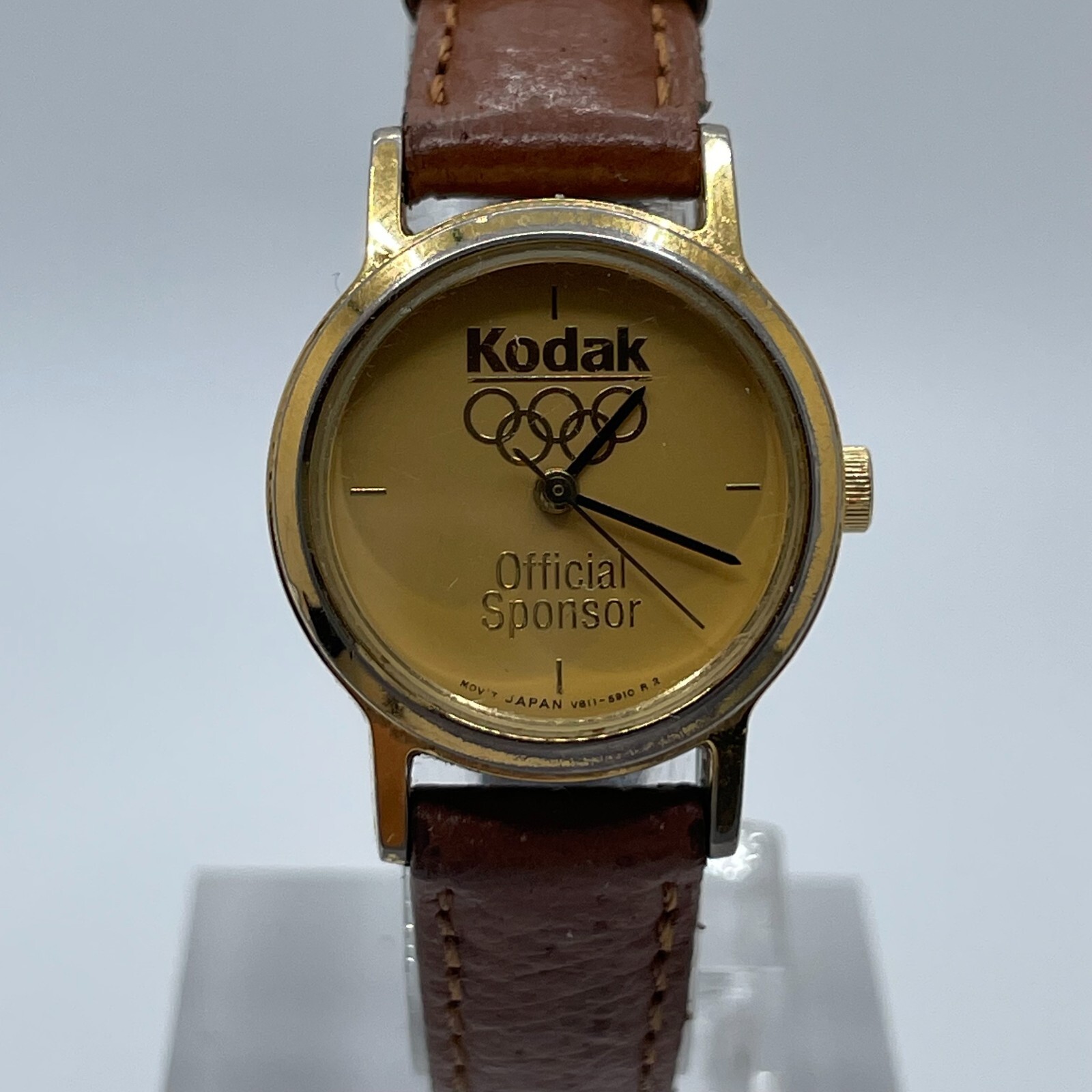 Kodak Olympic Sponsor Watch 23mm Gold Tone Case Leather Band V811-0810 Quartz
