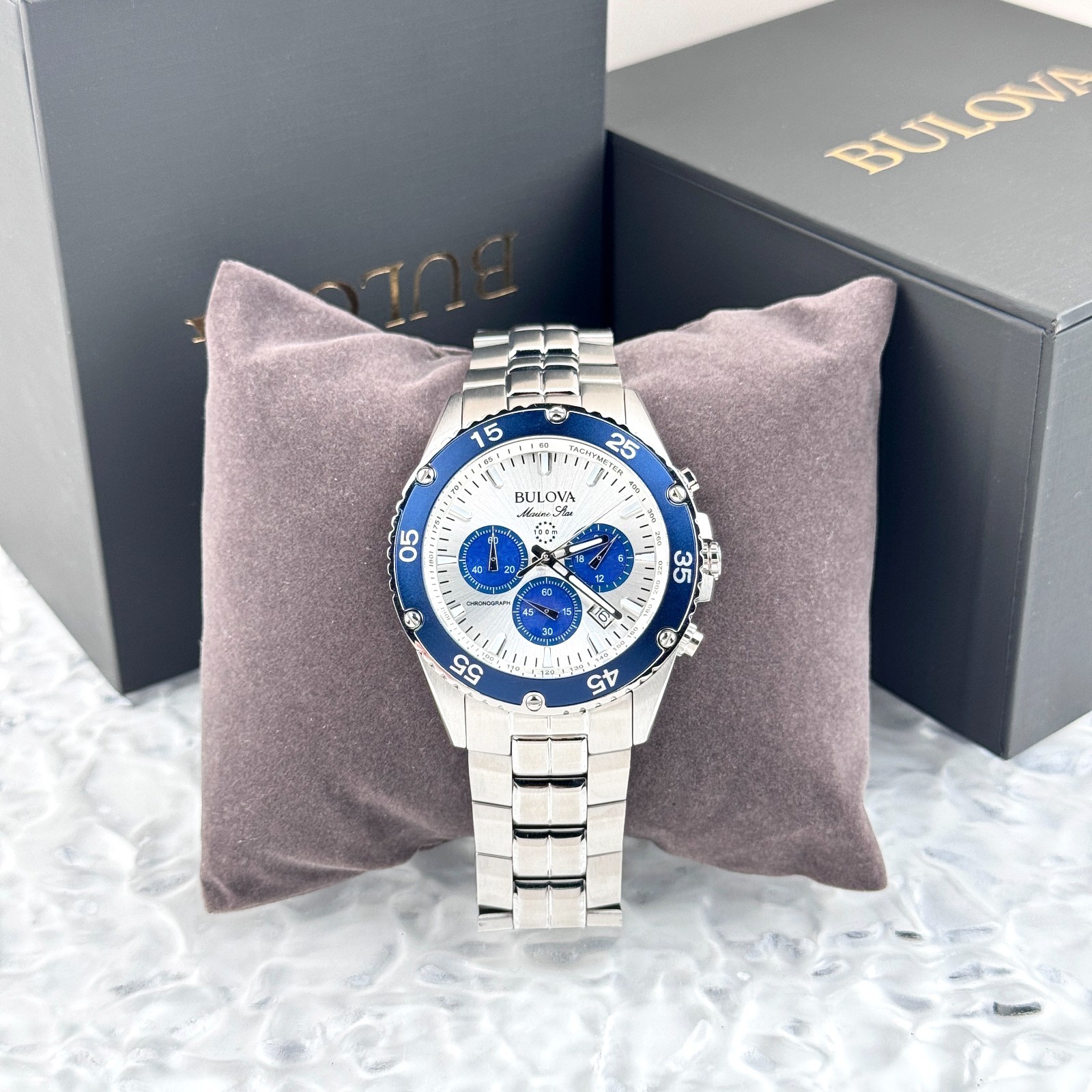 Bulova Marine Star Chronograph Silver Dial Stainless Steel Men’s Watch 98B423