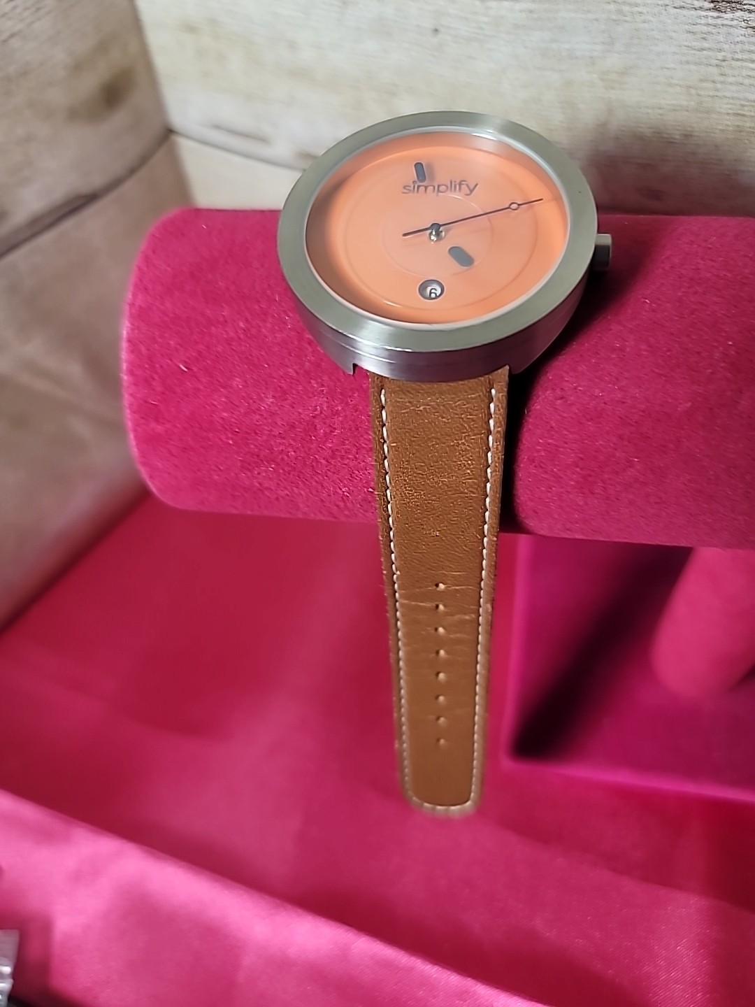 Simplify Orange Dial Watch SIM3001 Brown Leather Band Works