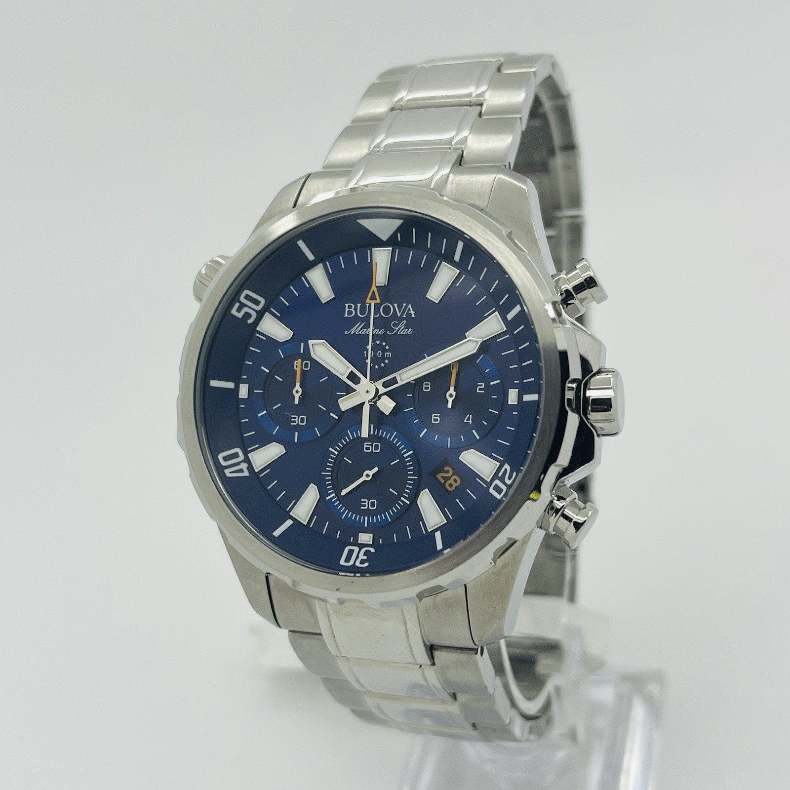 Bulova Marine Star Men’s Blue Dial Silver Steel 10ATM 43mm Watch 96B256