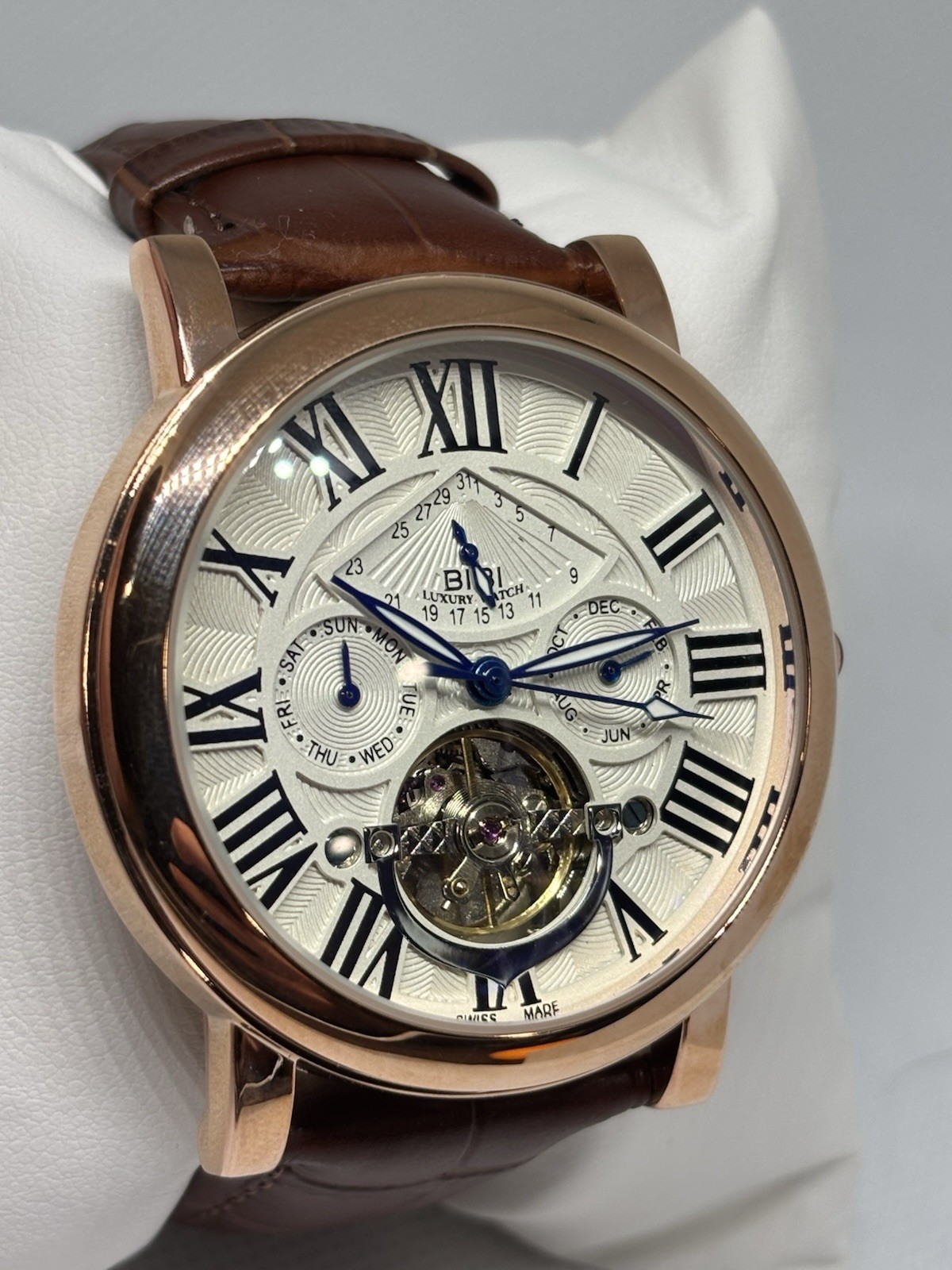 BIBI Automatic Tourbillon Rose Gold Roman Dial Leather Men’s Watch Box Papers