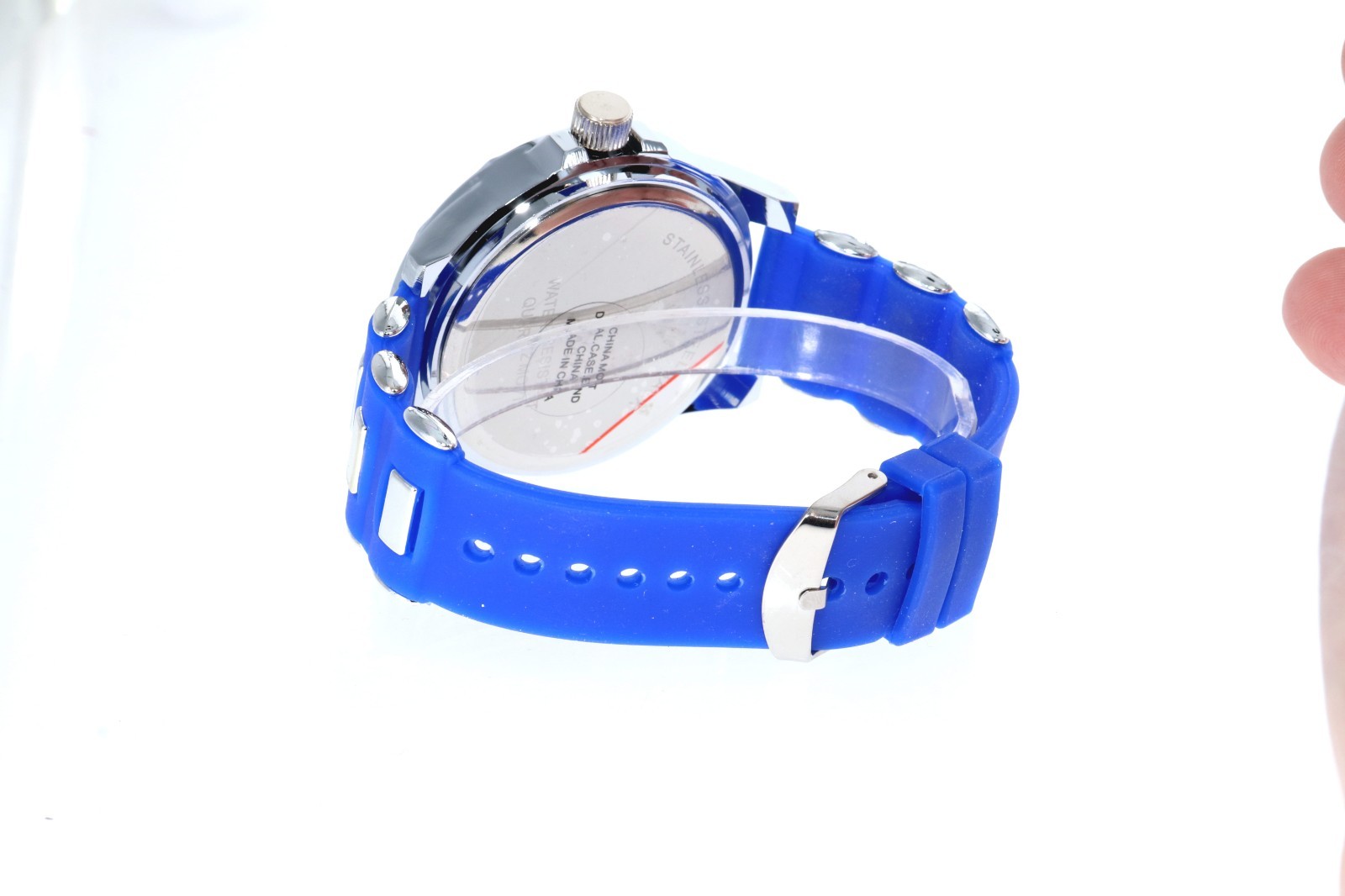 Men Gold Silver Fully Iced Bling Bezel Blue Silicon Bullet Band Hip Hop Watch