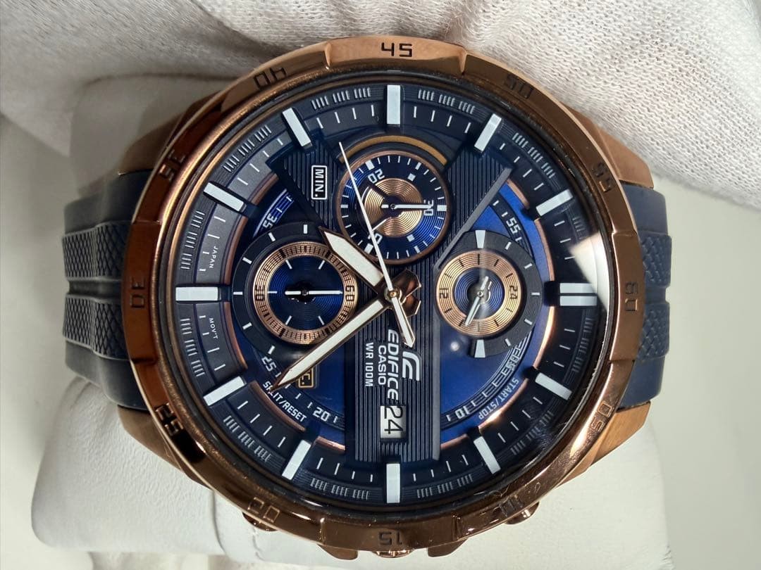 Casio Edifice EFR-556PC Chronograph Quartz Mens Watch Blue Rose Gold -For Parts