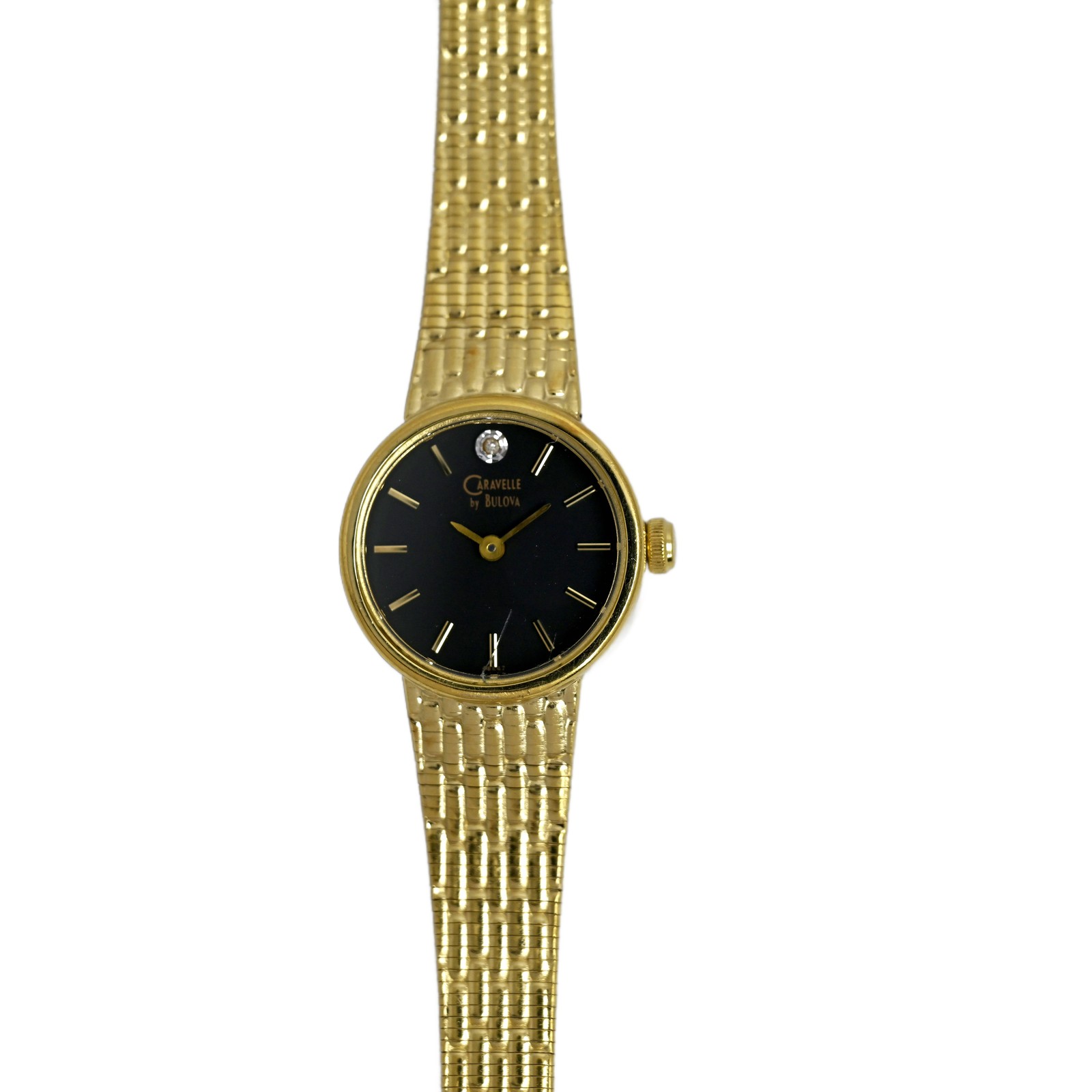 Caravelle by Bulova Gold-Tone Black Dial Diamond Accent Ladies Dress Watch