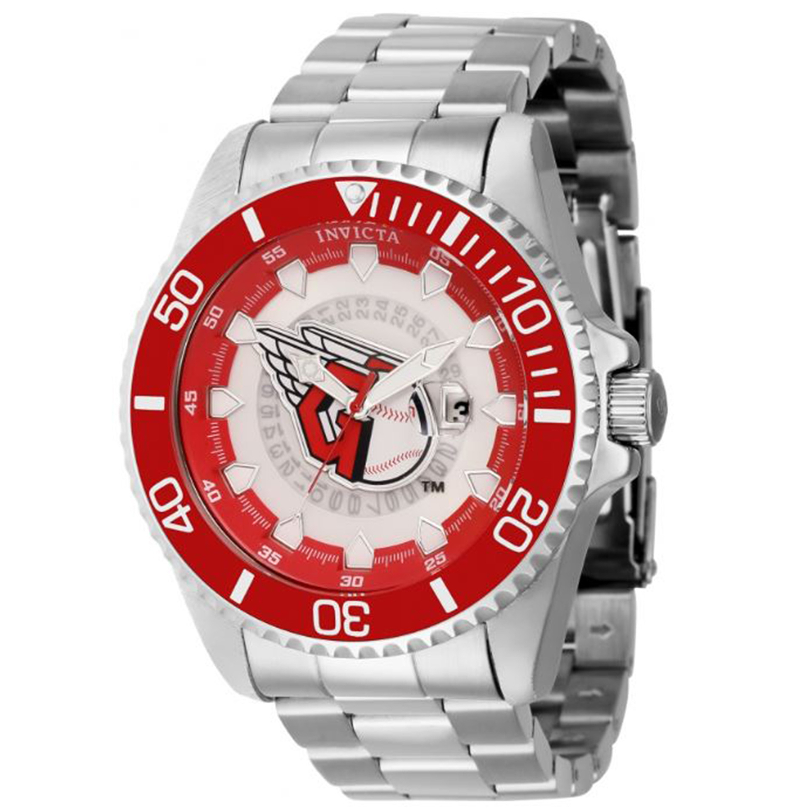 Invicta Men’s 43461 MLB Cleveland Guardians Quartz Red, Silver, White, Blue Dial