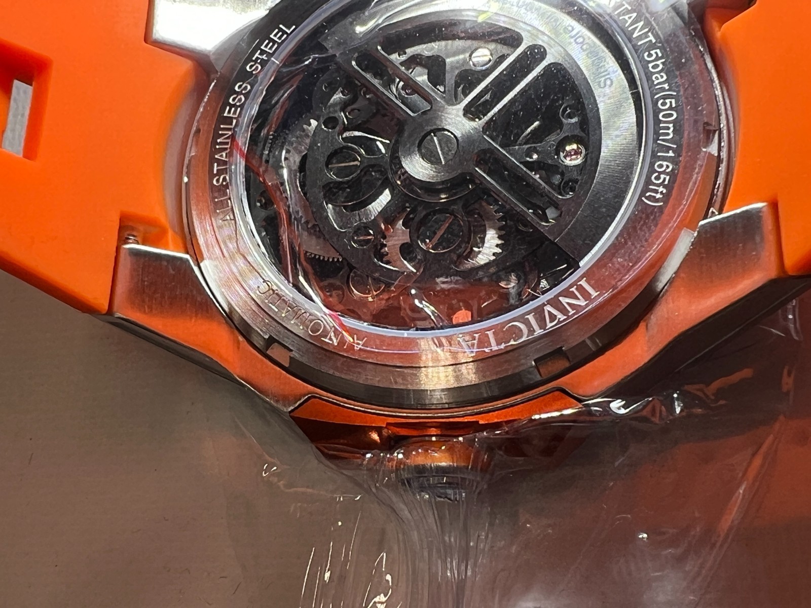 Invicta Celestial Adamastre Skeleton Auto Orange Sil Band Carbon Box (16954)