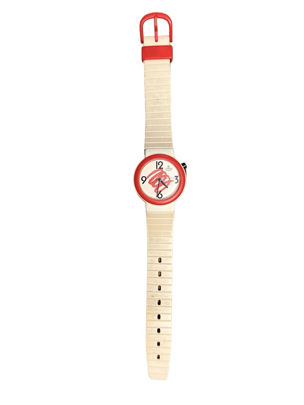 Vintage 1985 Lorus Watch Waterproof Running White & Red Silicone