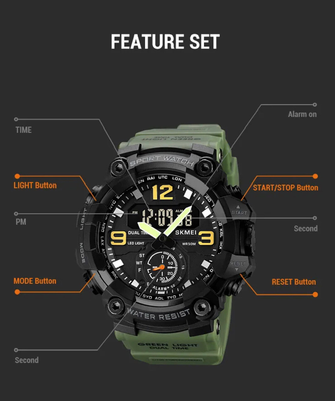 Men Large OVERSIZED Waterproof Digital Sports Military Tactical WRIST WATCH 54mm