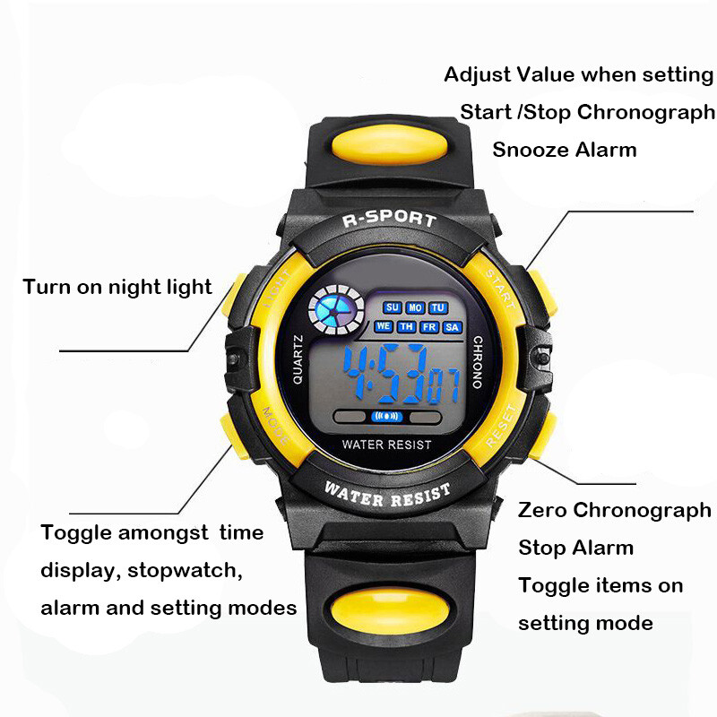 Kids Digital Watch Sports Outdoor Waterproof for Child Boys Girl Alarm Stopwatch
