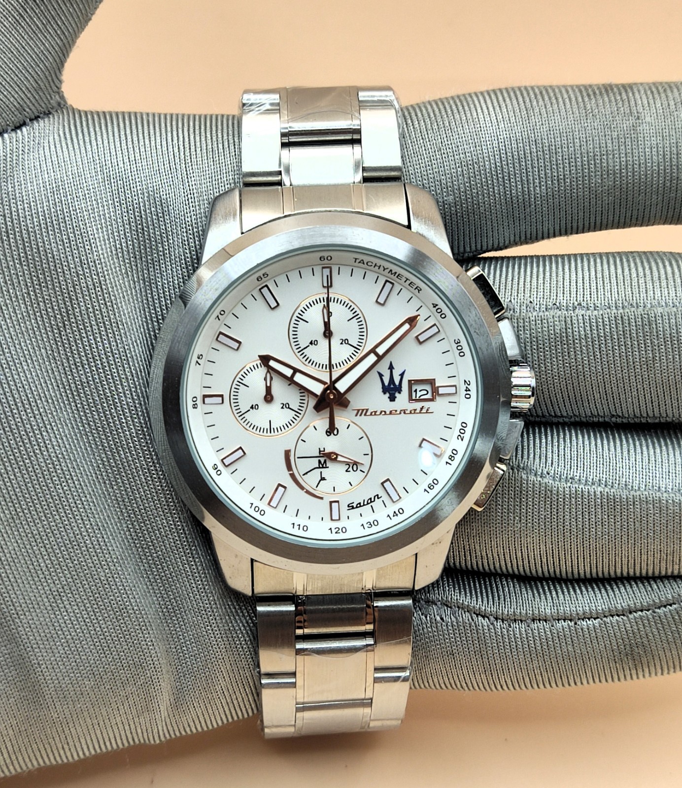 Amazing Maserati Chronograph White Dial Analog Refurbished Men’s Wrist Watch