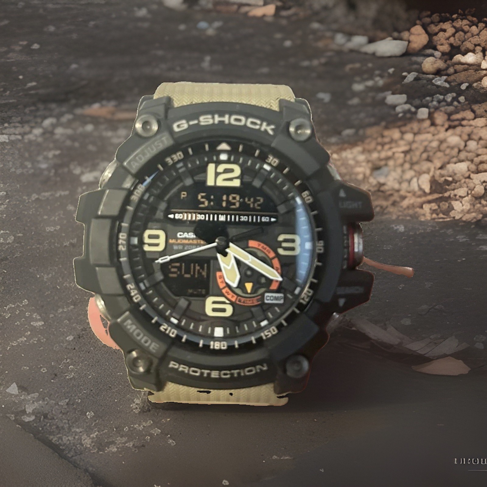 Casio G-Shock Mudmaster Men’s Black Beige Band Digital Analog GG-1000-1A5 Watch