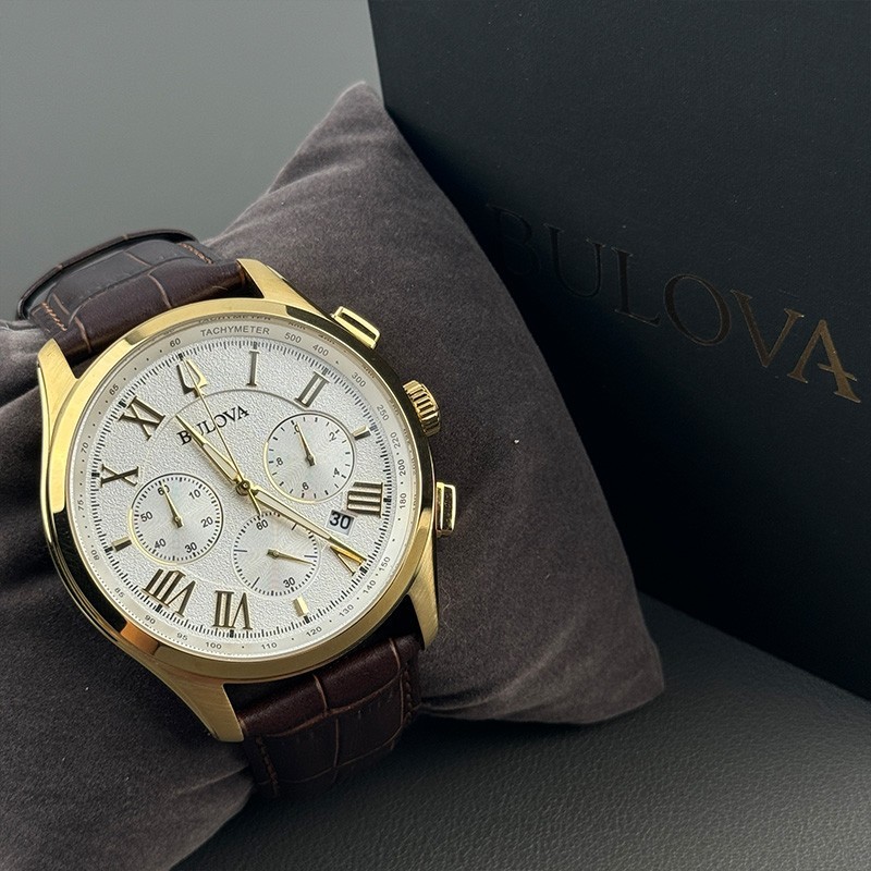 Bulova Wilton 97B169 Classic White Dial Brown Leather Men’s Quartz Watch