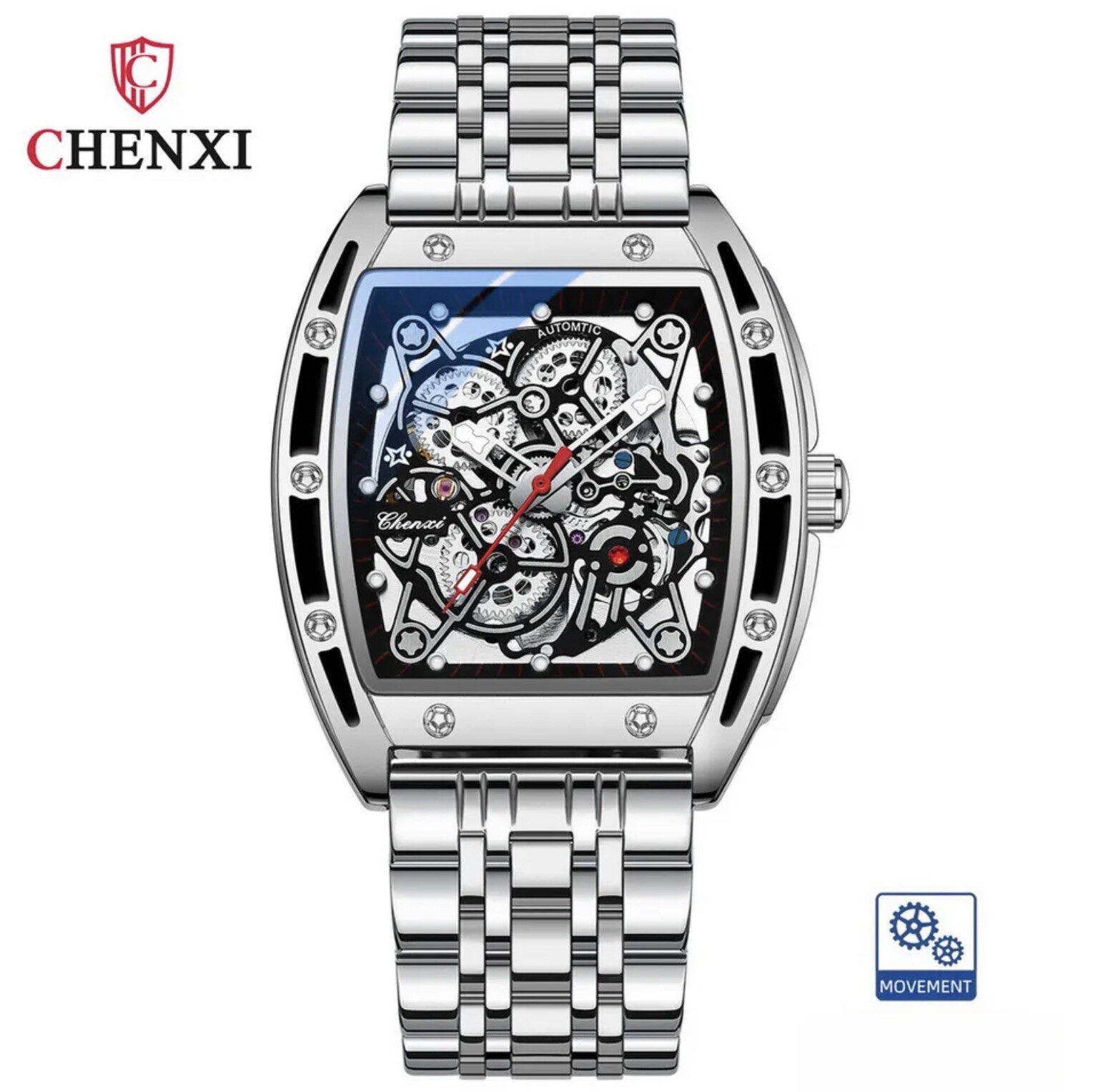 CHENXI Men’s Skeleton Automatic Mechanical Tonneau Shaped Watch Waterproof Gift