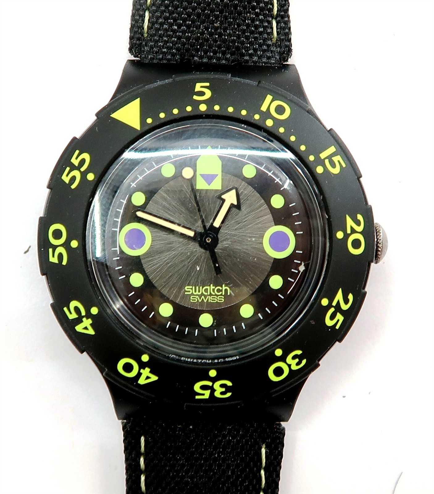 Swatch Scuba 200 Watch SHAMU BLACK WAVE SDB102 Vintage 1992 REPLACEMENT BAND