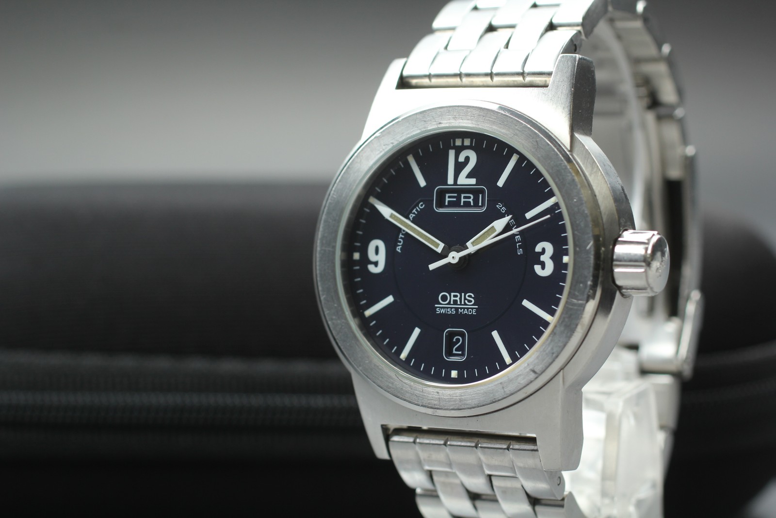 Vintage ORIS Big Crown 7500 Automatic Black Day/Date Boys Watch 40mm JAPAN