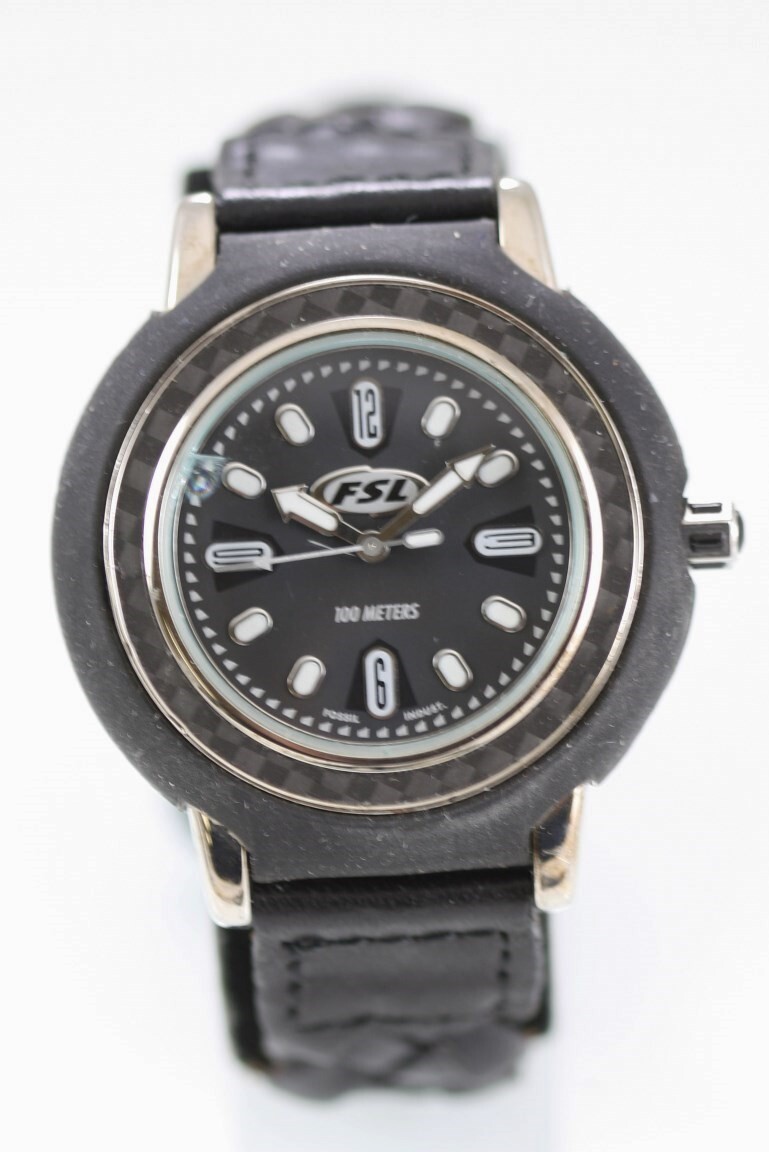 Fossil FSL Men Watch Stainless Steel Rubber 100m Black Leather Battery Quartz