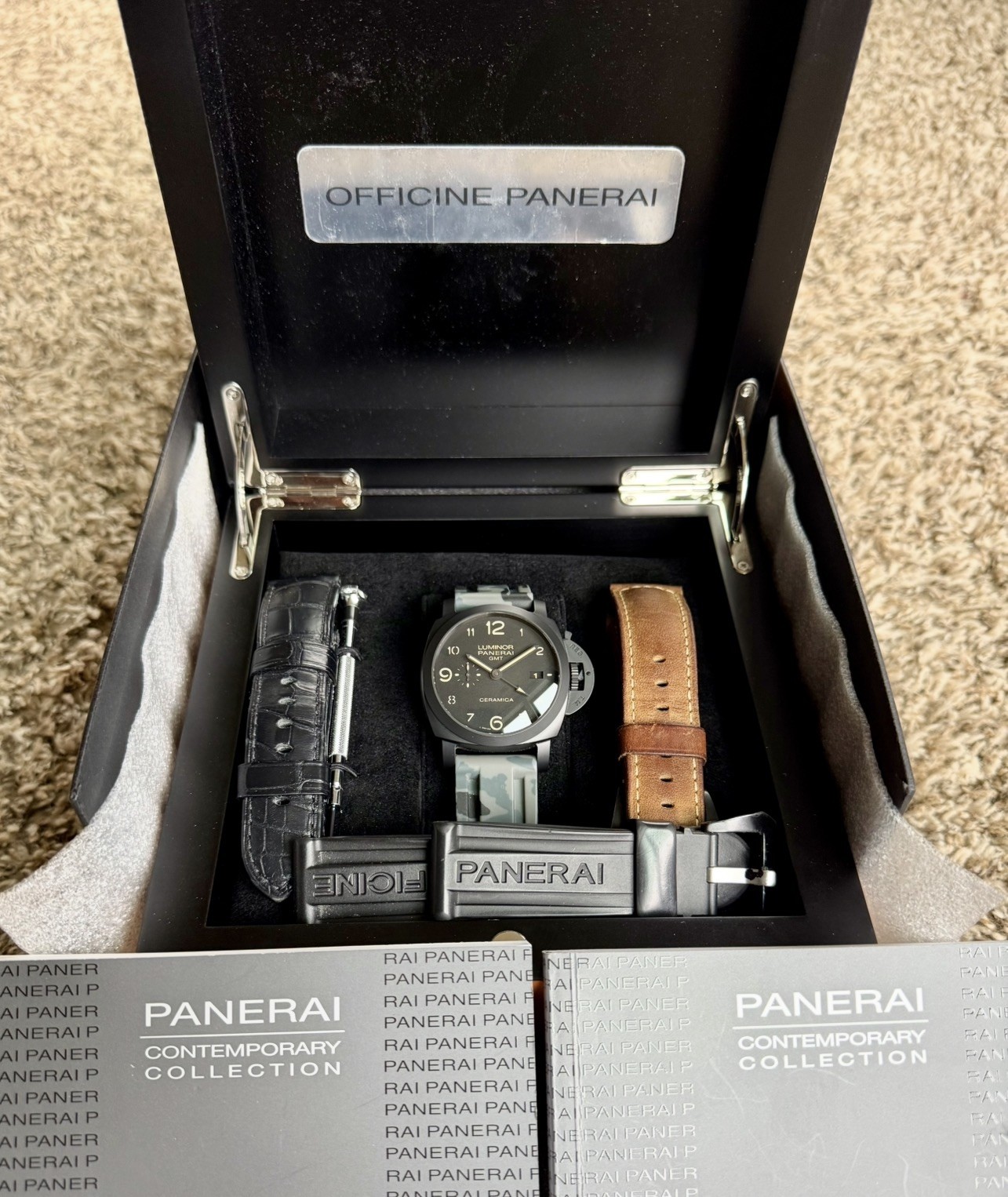 Panerai Luminor 1950 3 Days GMT 44mm PAM00441 Black Ceramic 4 Straps-Full Set