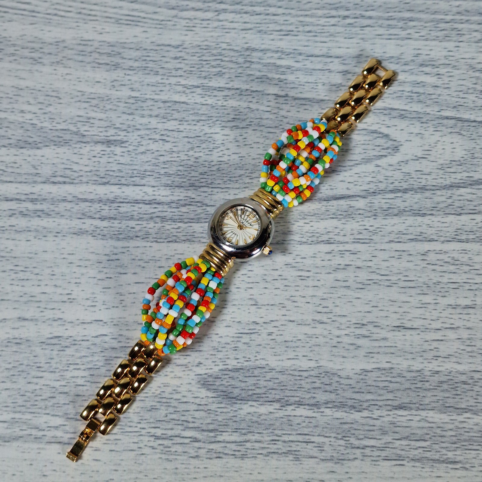 Marcel Drucker Ladies Multicolour Bead Quartz Watch Boxed Bohemian Retro Vtg