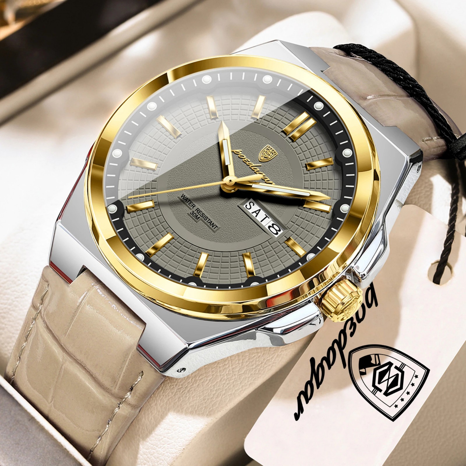 POEDAGAR Men’s Watch Waterproof Luminous Date Week Quartz Leather Business Watch
