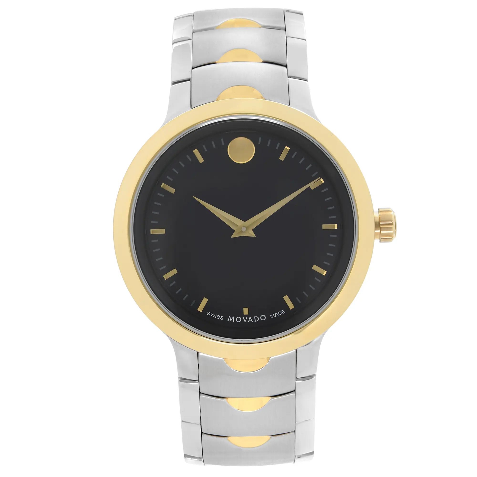 Movado Luno 40mm Two Tone Steel Black Sticks Dial Quartz Mens Watch 0607043