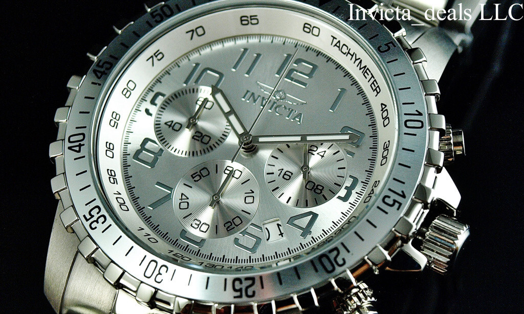 Invicta Men’s 45mm Specialty PILOT Chronograph SILVER DIAL Silver Tone SS Watch