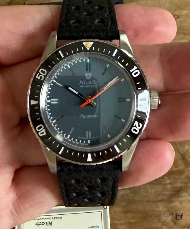 New Nivada Grenchen Aquamar Grey, Roulette calendar wheel dial, Mfr’s warranty
