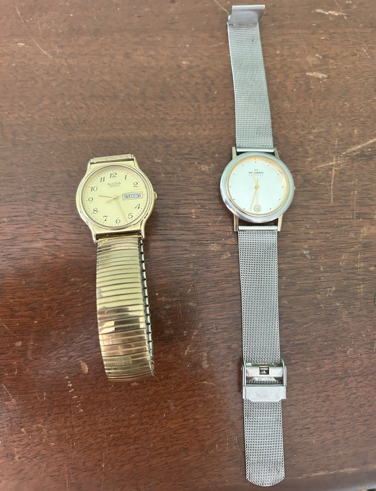 Skagen Denmark Quartz Wristwatch Date White Dial Silver Milanese Mesh Band