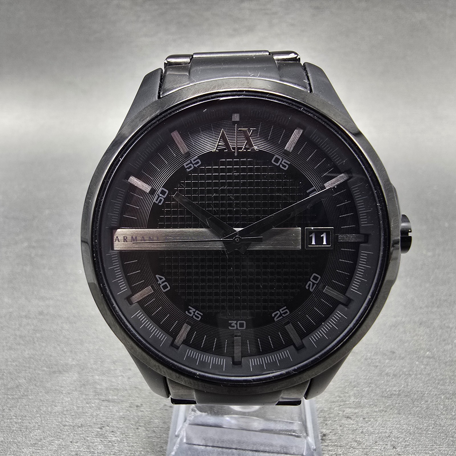 Armani Exchange Watch Men 46mm Black Dial Black Tone Date Round New Battery AB