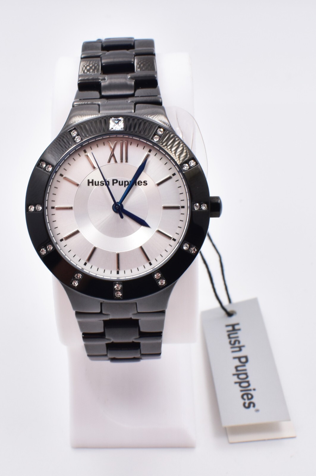 Hush Puppies HP.3575L.1522 Women’s Watch Quartz Black Steel Stones NOS w/ Box