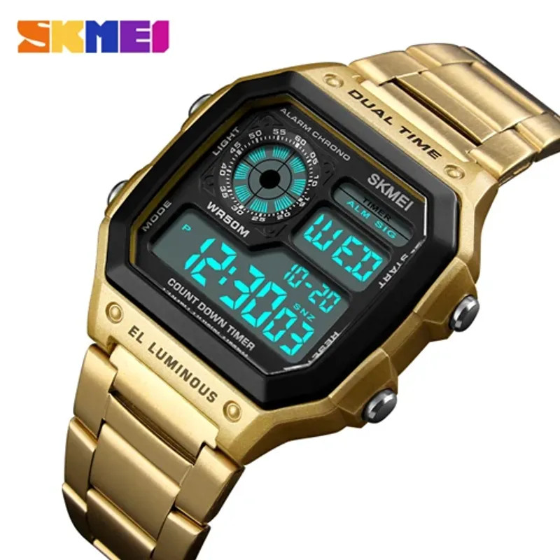 Skmei Luxury Brand Gold Men’s Watches Stainless Steel Fashion Casual Waterproof