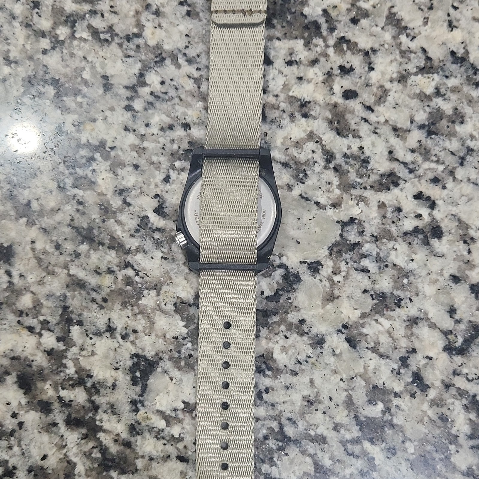 Bertucci A-1 Titanium Black Dial Quartz 50m 24-Hour Beige Nylon NATO Watch