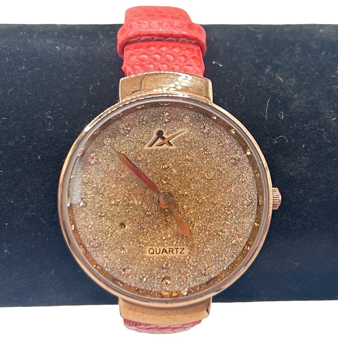 Ai Xin 1424 Women’s Quartz Watch Coral Speidel Strap Glitter Rhinestone Dial
