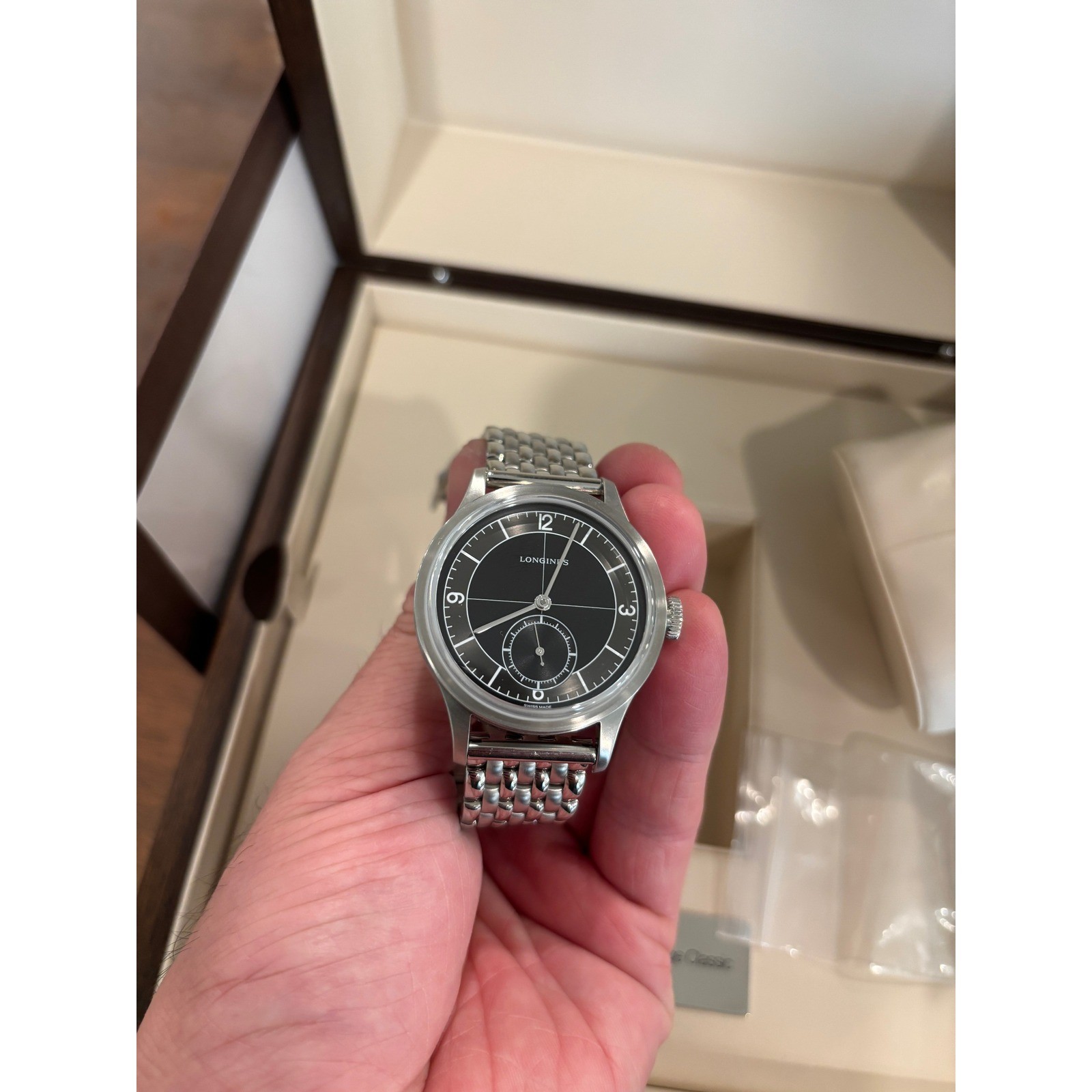 Longines Heritage Classic Sector Dial Black Watch L2.828.4.53.6 Automatic 38.5mm