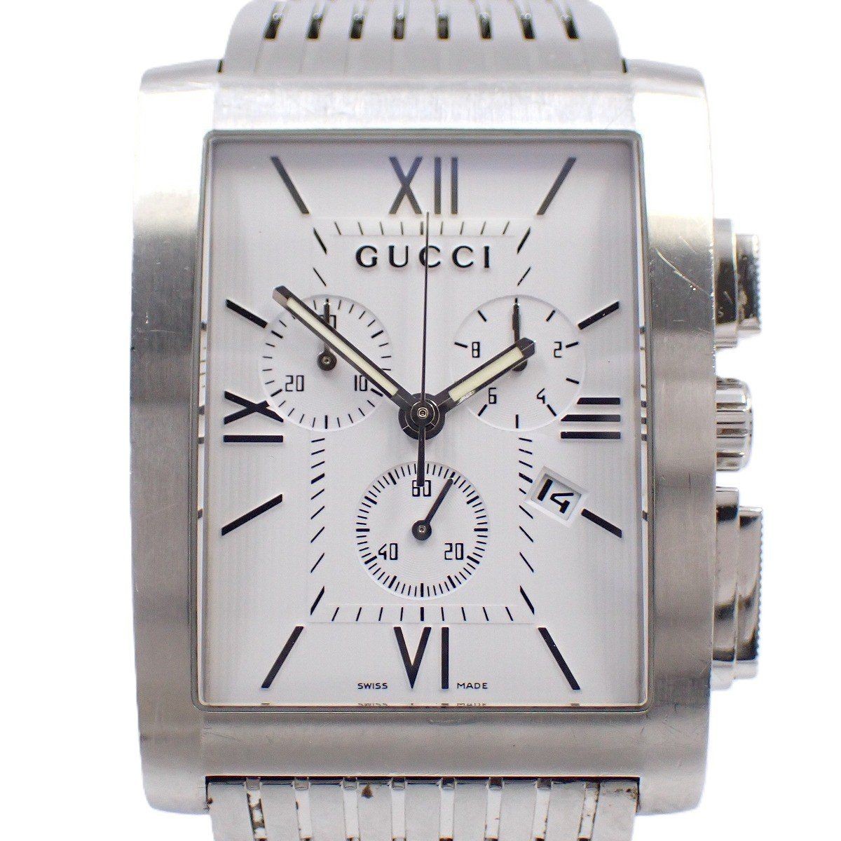 Gucci 8600M chrono G Metro Chronograph Quartz Men s Watch White Dial SS Band Io