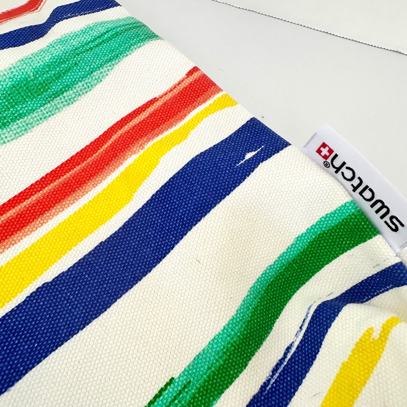 Swatch Watch Multi Color Stripes Thick Canvas Tote Bag w/ Inside Pocket & Clasp