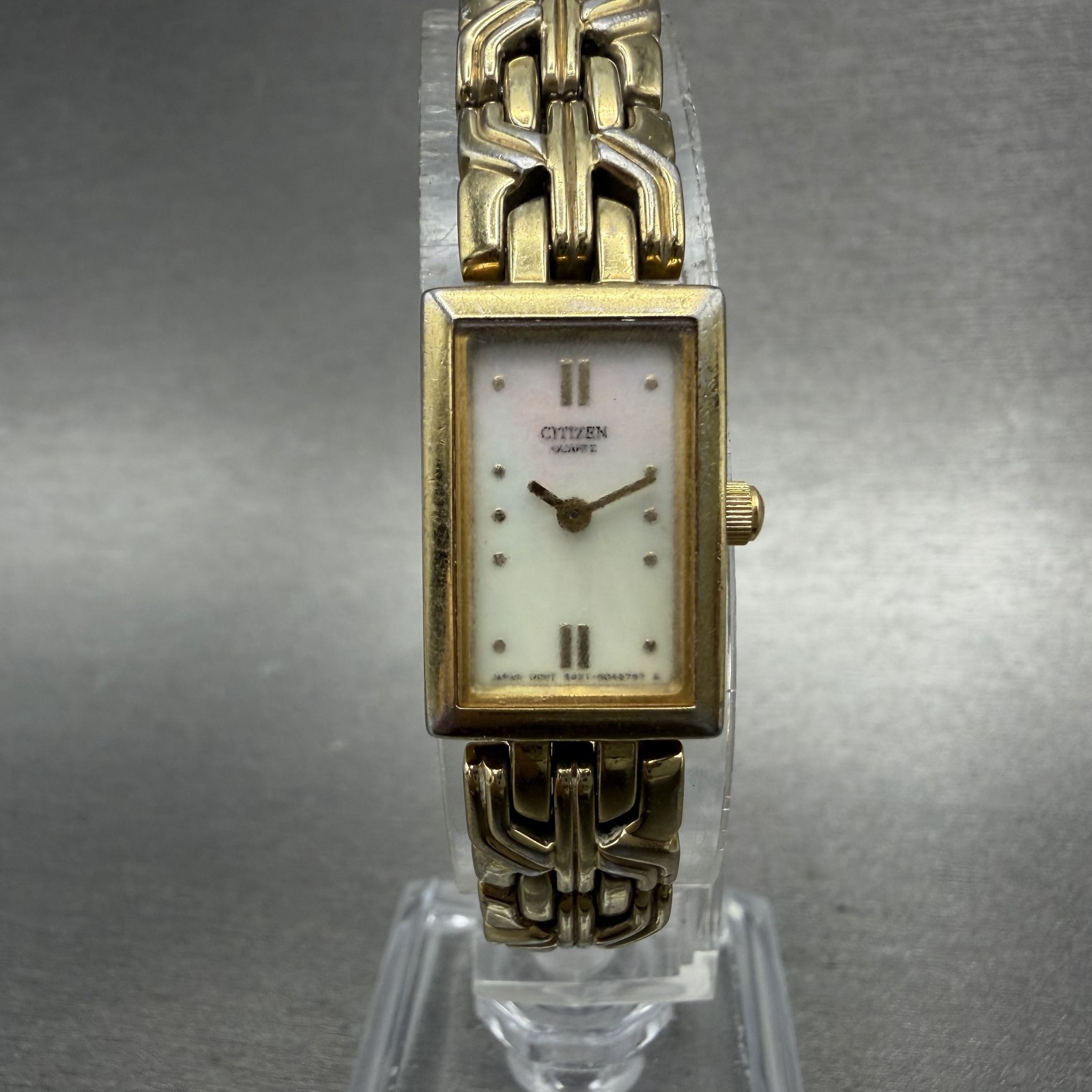 Citizen Tank Watch Women 13mm MOP Dial Gold Tone Rectangle 5421-S029023 New Batt