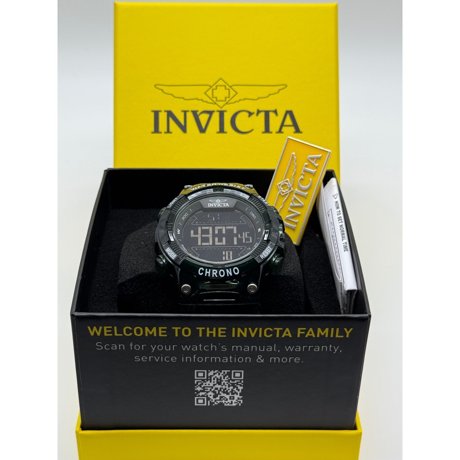 Invicta Racing 49042 Digital Chronograph Black Green Resin Watch 100M New in Box