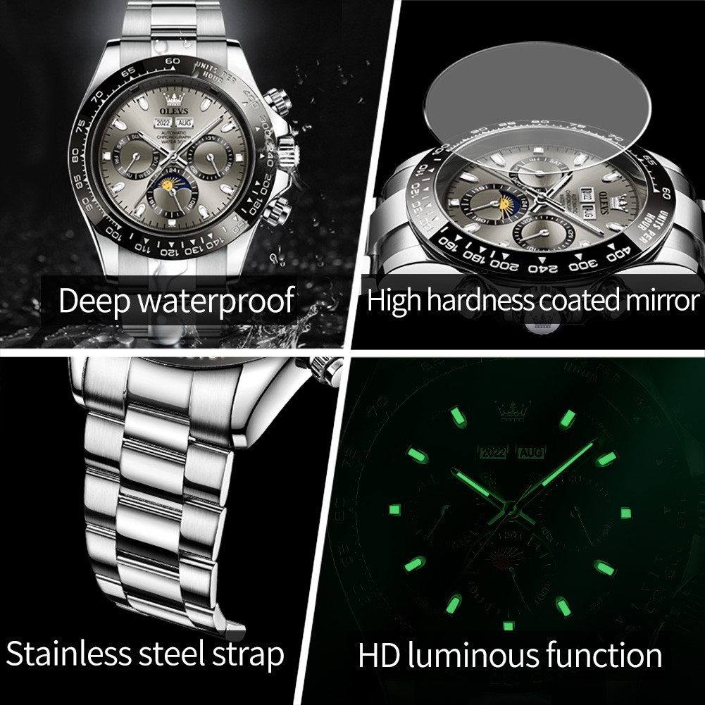 Automatic Mechanical Waterproof Watch Moon Phase Luxury Dial Men’s Men Strap