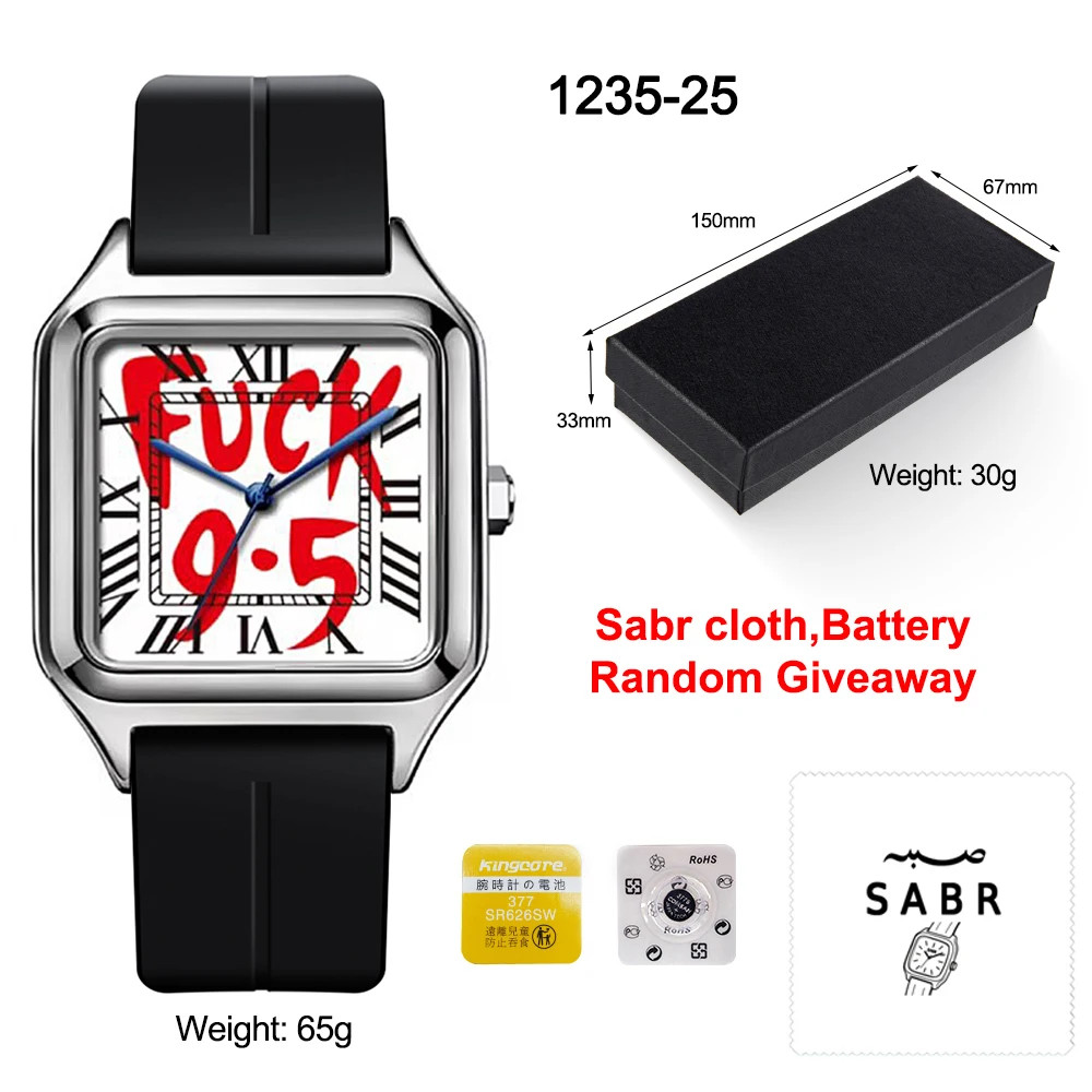 Fashionable and Elegant Neutral Stainless Steel Alloy Square Dial Silicone Strap