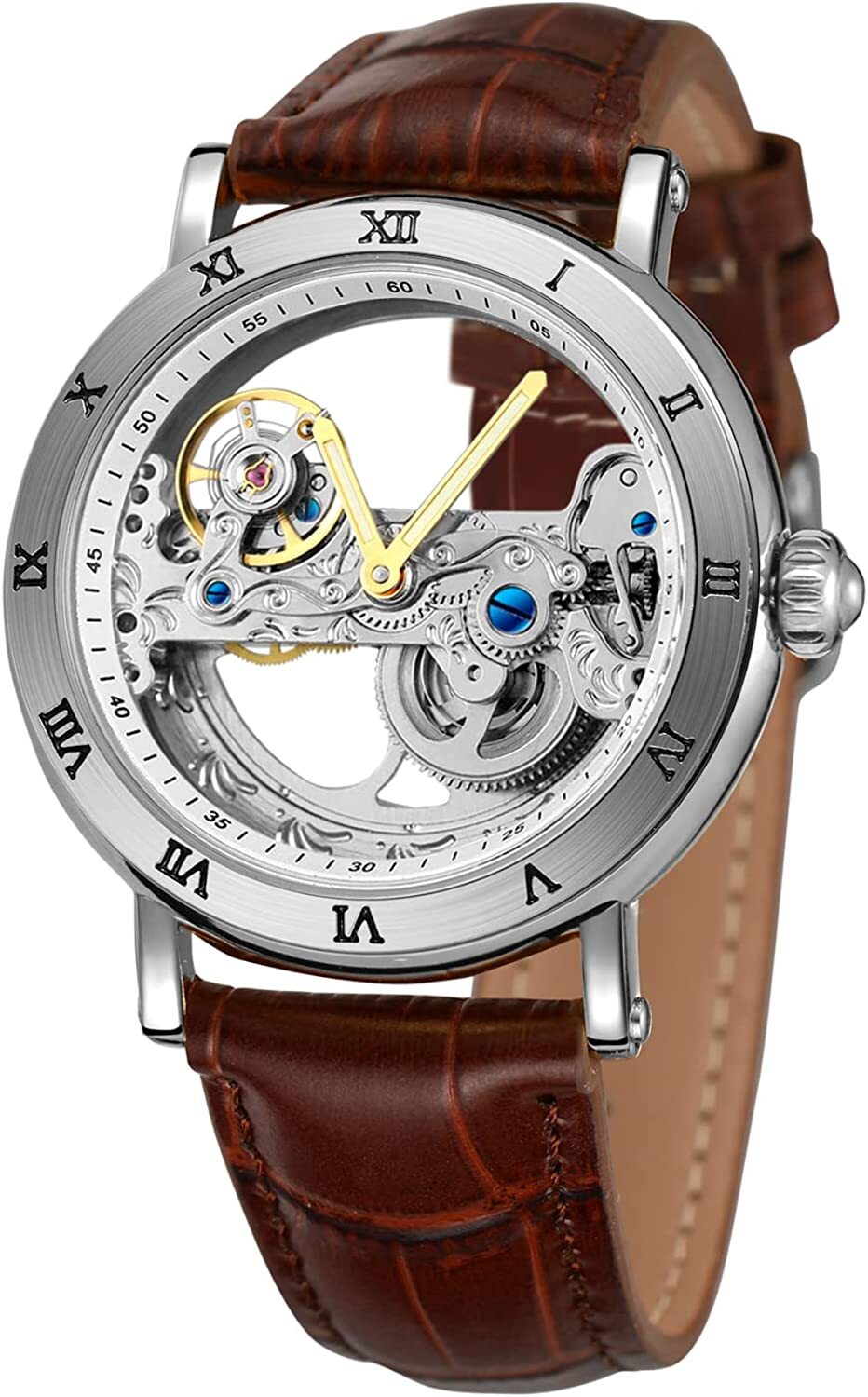 Men’s Unique Design Automatic Self Wind Genuine Leather Strap Skeleton Watch New