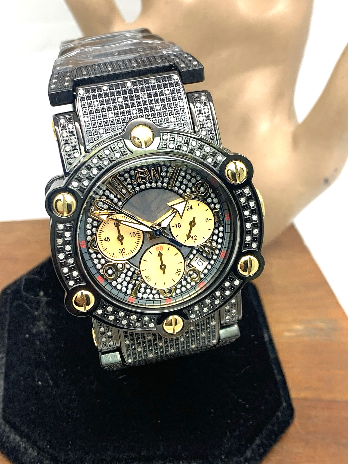 JBW Men’s Watch JB-6215-200-C Phantom Diamond Black Gold Quartz Chronograph 42mm
