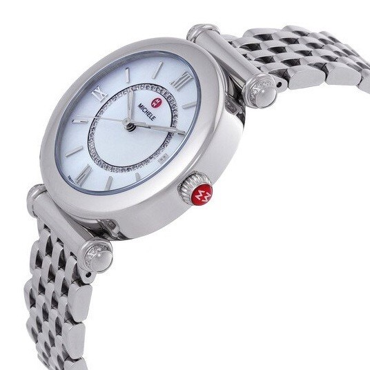 MICHELE Caber MOP Silver Diamond Dial Stainless Steel Bracelet MWW16E000002 NWT