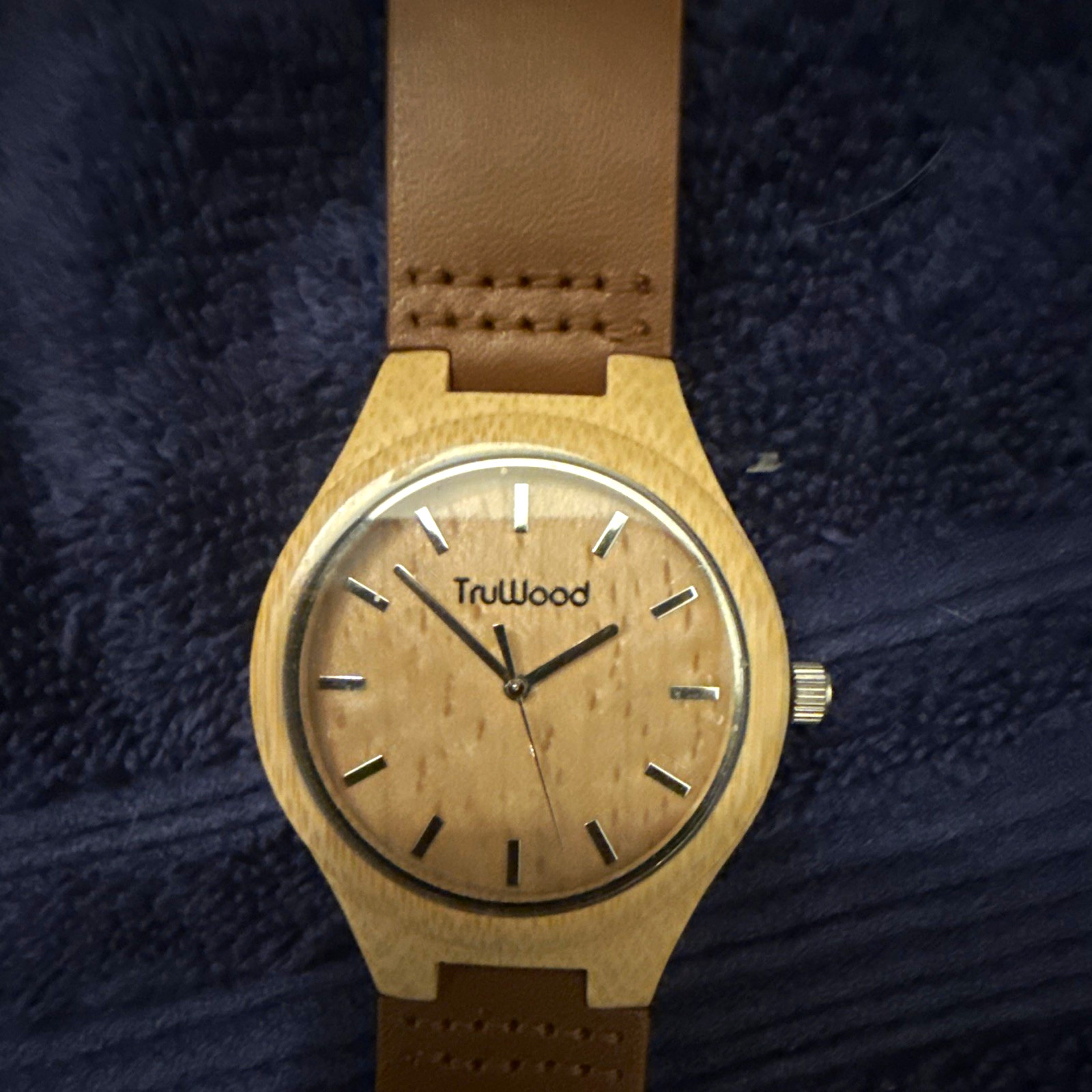 TruWood Analog Wooden Beige Dial Stick Index Brown Leather Strap Watch