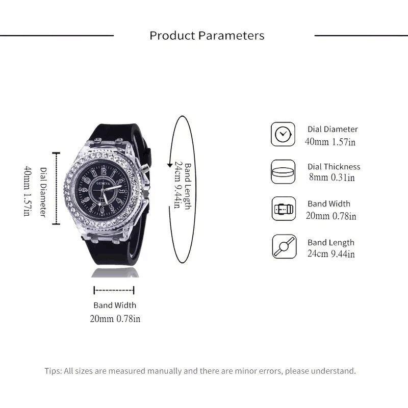 Black Glowing Watch Transparent Luminous Function Quartz Watch Fashion Gift New